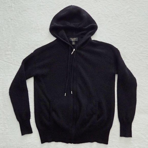 Cashmere Luxury Full Zip Black Hoodie By Charter Club, Pockets, Size Small - Picture 13 of 16
